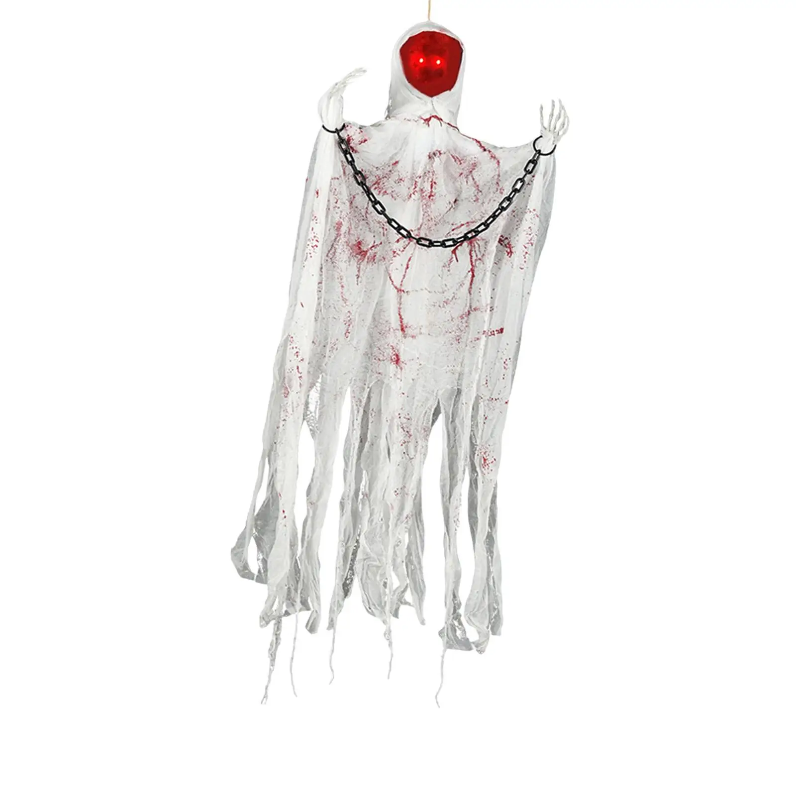 Halloween Hanging Ghost with Light up Eye Prop Scary Voice Activated Terrifying Sound Flying Ghost Decor for Garden Holiday