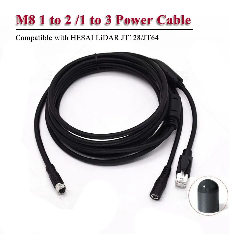 Compatible with HESAI LiDAR JT128/JT64 M8 8Pin Aviation Plug To RJ45 DC Power Cord 1 To 3 1 To 2 Ethernet Cable Connection Line