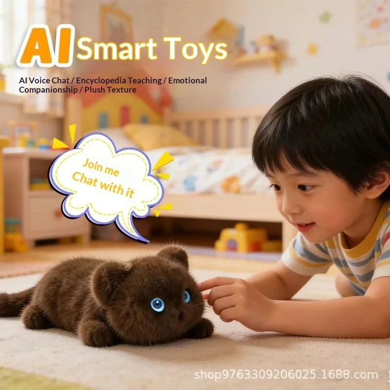 New AI Plush Cat Toy Voice Interactive Soft Furry Emotional Companion Early Learning Gift For Kids Friends Classmates Home Buddy