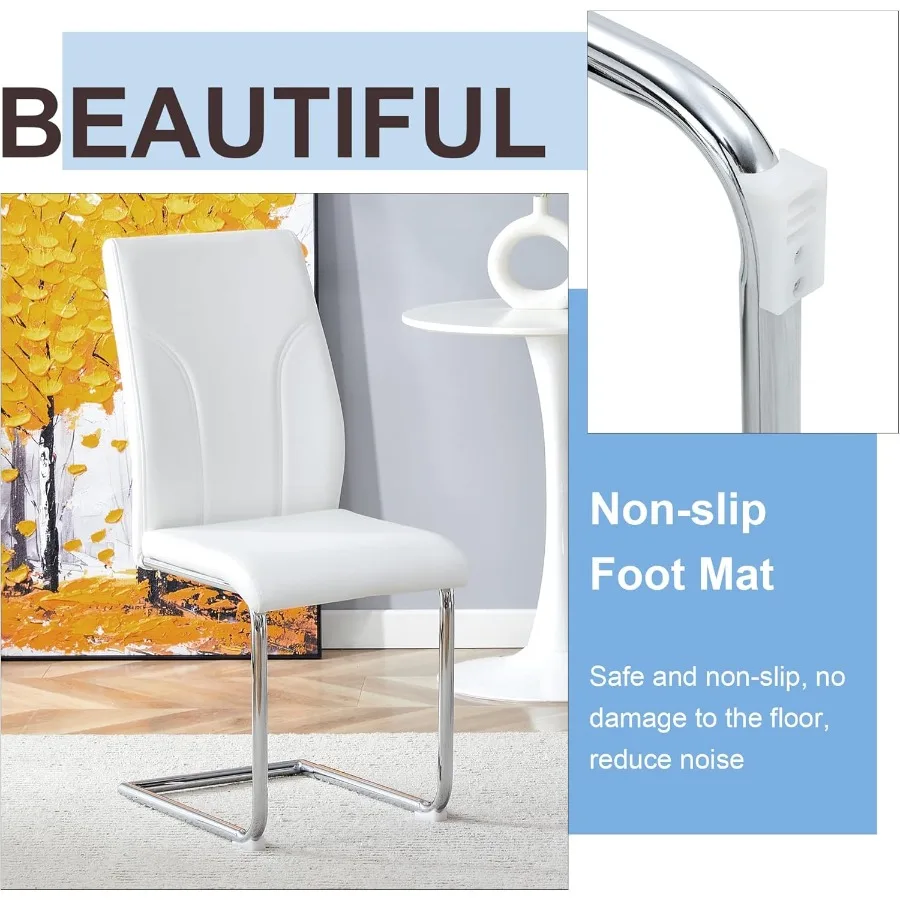 طقم كراسي طعام حديثة مكون من 4 كراسي طعام بيضاء مع وسائد سميكة وكراسي غرفة طعام للمطبخ من الجلد الصناعي مع مسند ظهر و #5