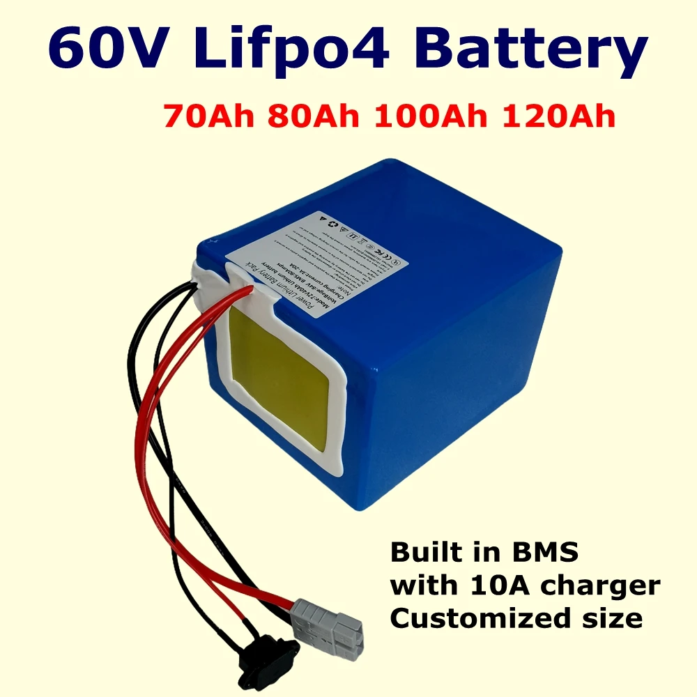 Batterie d'alimentation Lifepo4 pour vélo électrique et scooter, grande moto, charger haute capacité, 60V, , 80Ah, 100Ah, 120Ah
