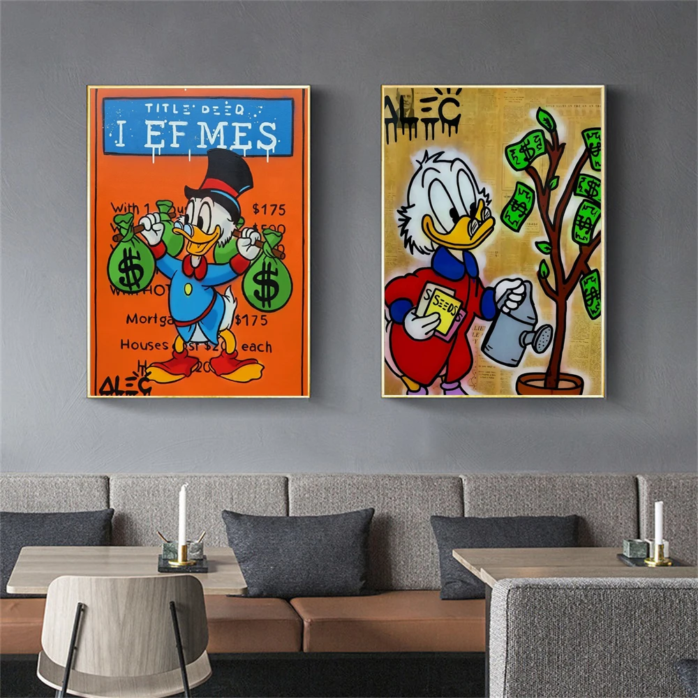 MINISO Disney Donald Duck Rich Man Money Seeds Canvas Art Poster Disney Wall Art Print Modern Home Bedroom Decor Painting