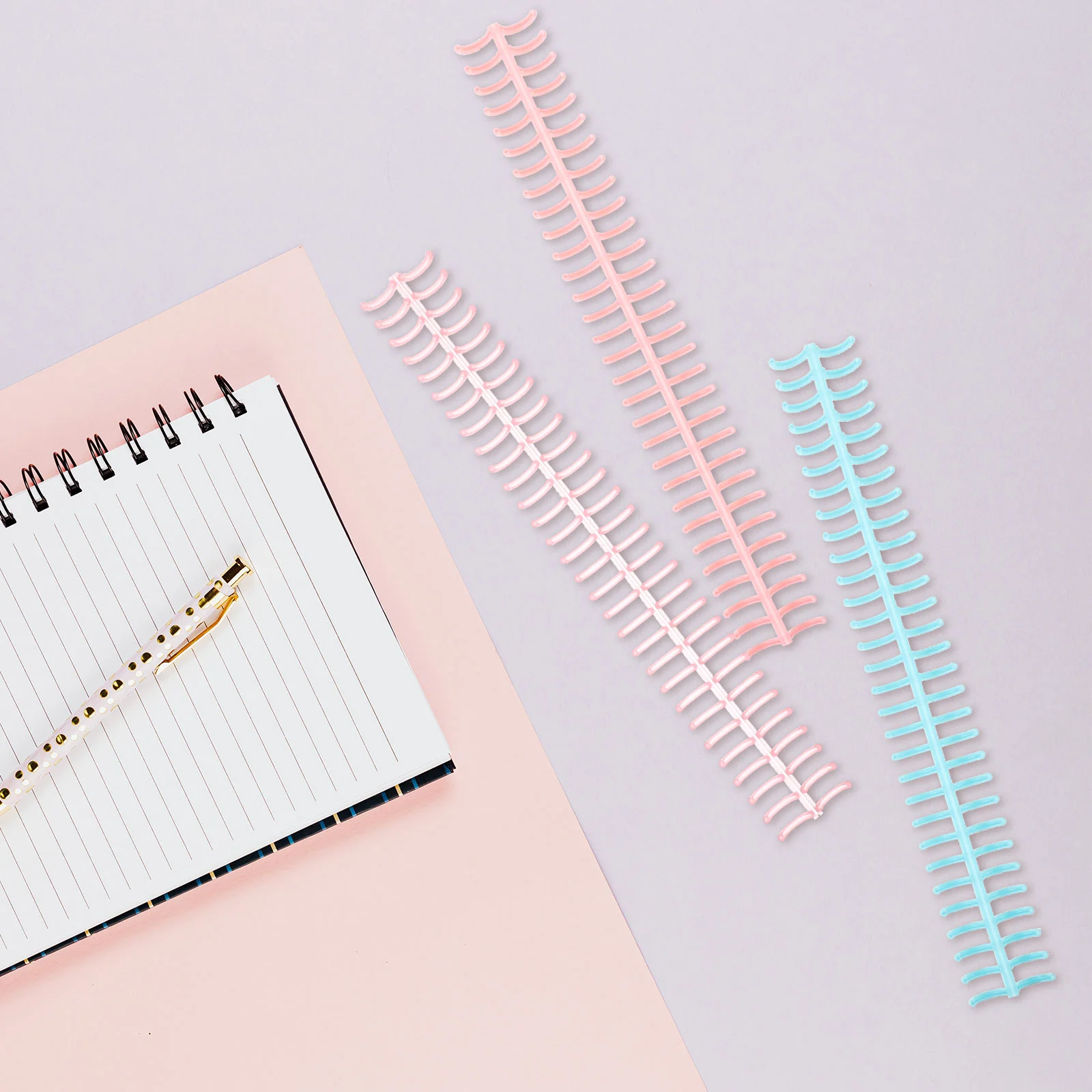 Cuadernos en espiral de plástico, bobina de hojas sueltas, encuadernación de espinas, bobinas adhesivas, fijaciones de oficina, fabricación de papelería creativa, 11 Uds.