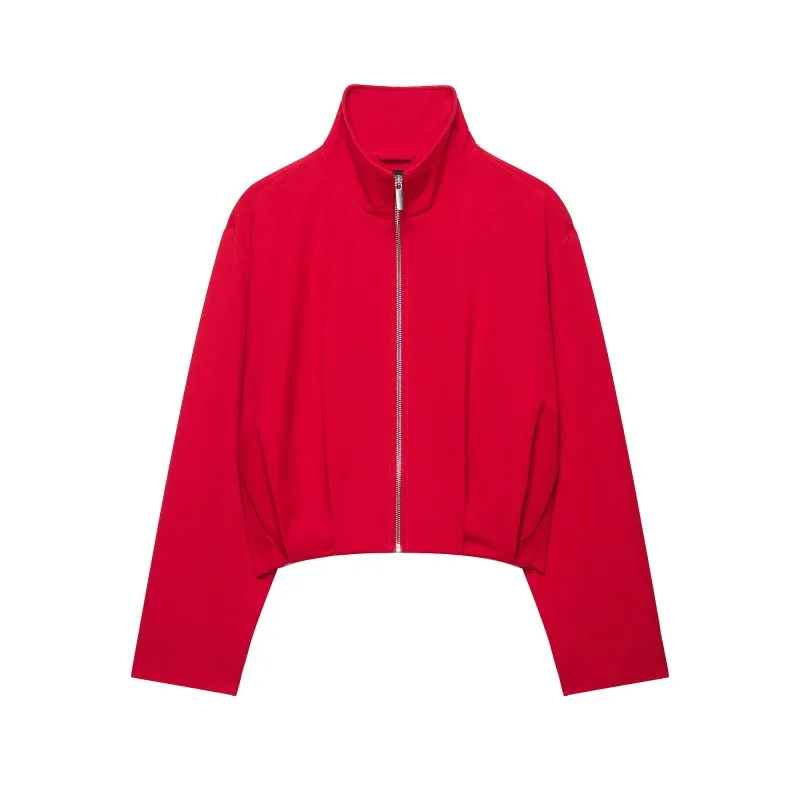 Women's  Stand Collar Bomber Jacket, Zip Up Short Flight Jacket, Casual Athletic Outerwear