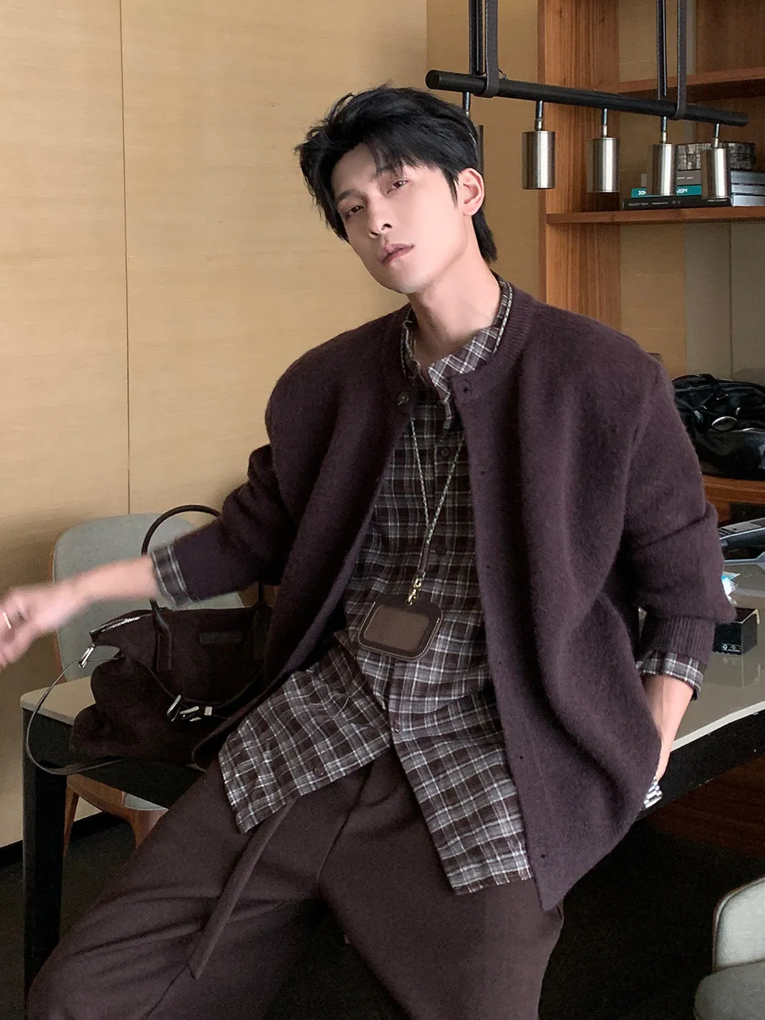 

Мужской вязаный свитер свободного кроя, осенне-зимняя повседневная верхняя одежда, имитация двухслойного трикотажа, корейская версия Haome