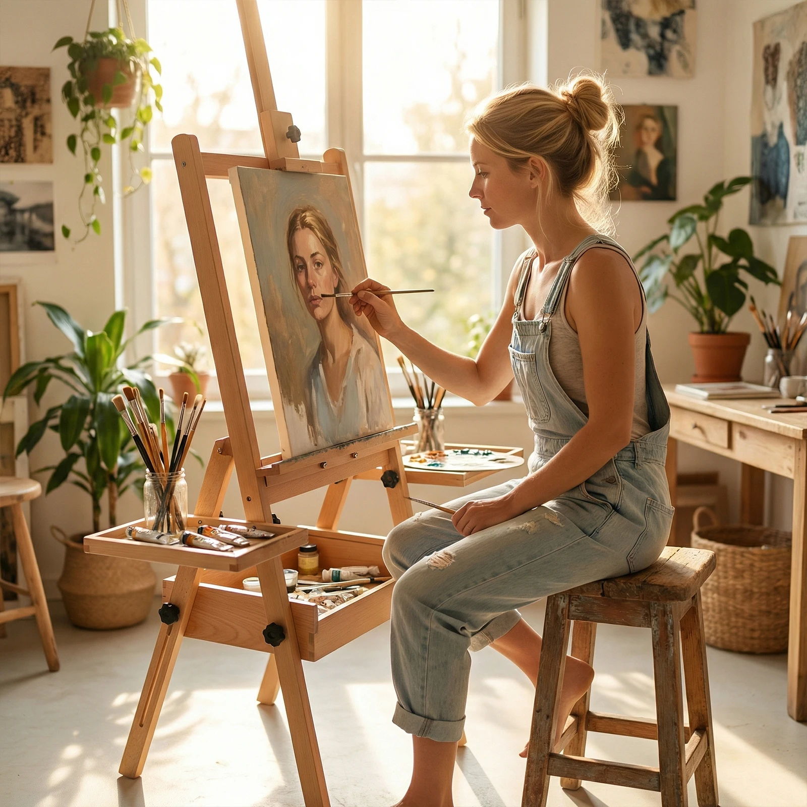 

Foldable Artist Easel Stand Wood Studio Floor Easel Painting Art Supplies Double Storage Space-Saving For Painting Brush Trays