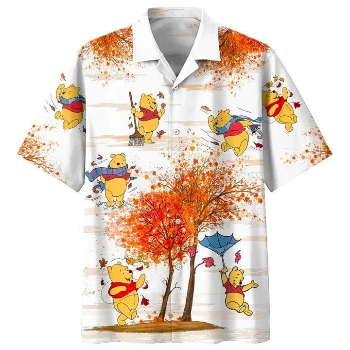 Winnie the Pooh Hawaiian Shirt Disney Inspired Men's Button Down Short-sleeved Shirt Fashion Beach Short Sleeve T-shirt