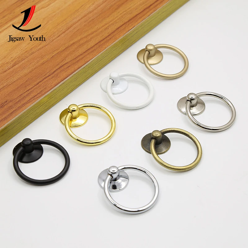 

4pcs Creative Small Wardrobe Handle Jewelry Boxes Antique Drop Ring Pulls Kitchen Cabinets Drawer Handle Furniture Handle