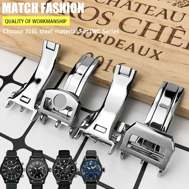 Hebilla de reloj de acero inoxidable 316L, 18mm, 20mm, apta para IWC Big Pilot Spitfire, correa de reloj de cuero, cierre plegable, herramientas gratuitas