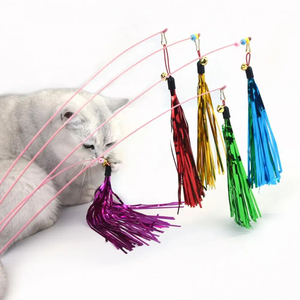 Cat Teasing Stick Comfortable Grip Cat Toy Cat Teaser Toy Bright Colored Wand with Bell Tassel Durable Pet-friendly for Kitten