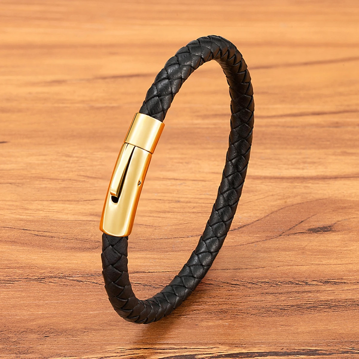 Image of XQNI 3/4/5/6/8 mm Herren-Lederarmband, Armreif, 3 Farben, geflochtener Magnetverschluss, einfacher Stil, individuelle handgefertigte Accessoires, Großhandel