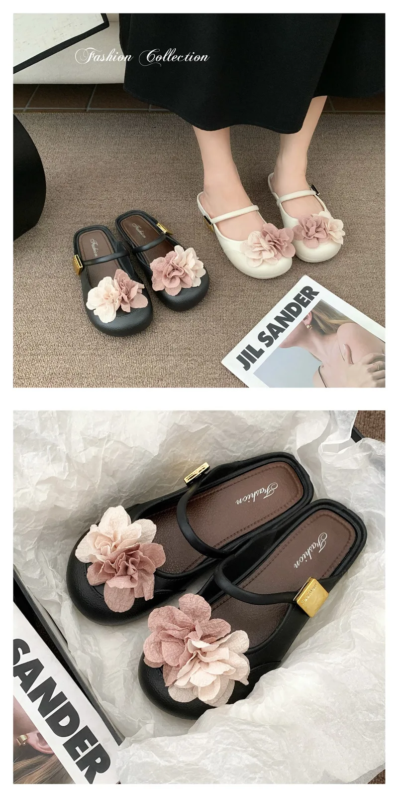 Sommerliche neue Doppelblumen-Trend-Slipper, modisch, bequem, für draußen geeignet, leichte, flache, coole Slipper. – Detail 13
