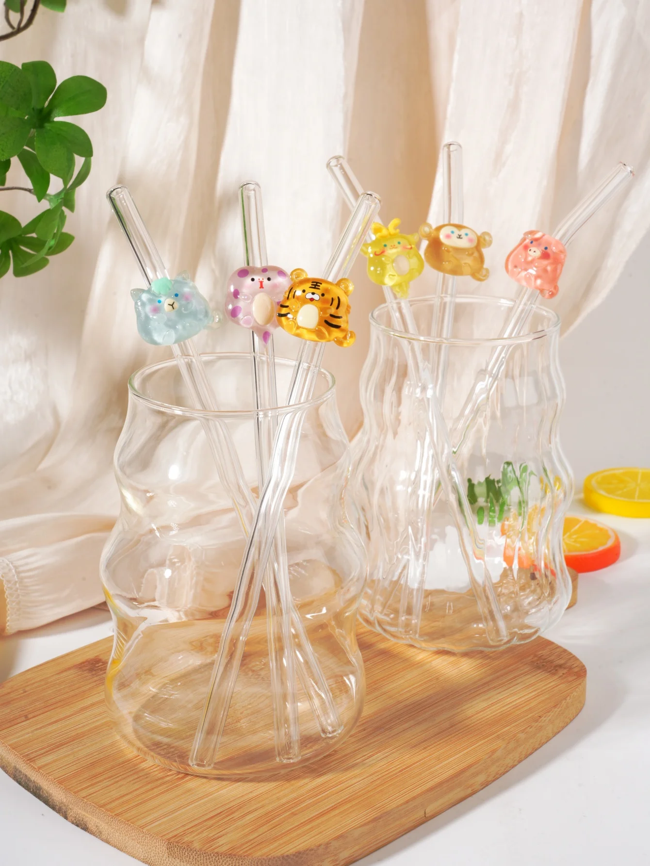 1/2/7PCS Animal Decor Curved Glass Straw, Great for Drinks, Gatherings and Holiday Gifting