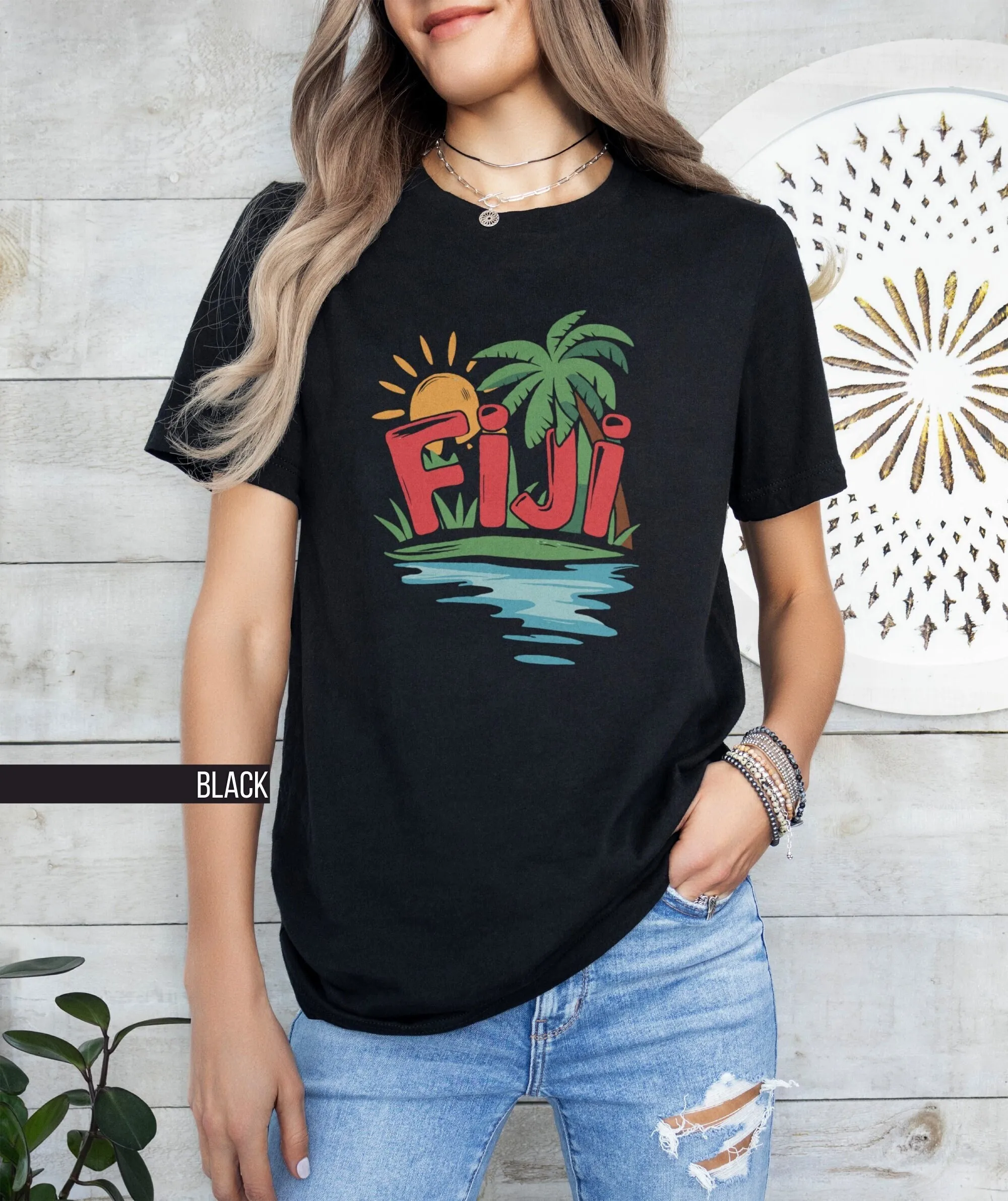 Fiji Vacation T Shirt Holiday Beach Summer Palm Tree Design Sun And Ocean Art Perfect For Travelers Island Vibes