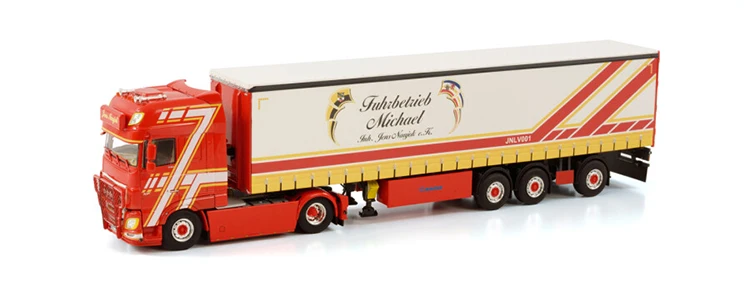 Legierungsmodell WSI im Maßstab 1:50, DAF XF MY2017 4X2 Achstraktor, Vorhangplane, Transportwagen, Fahrzeugdruckgussmodell, Geschenk 01–3878