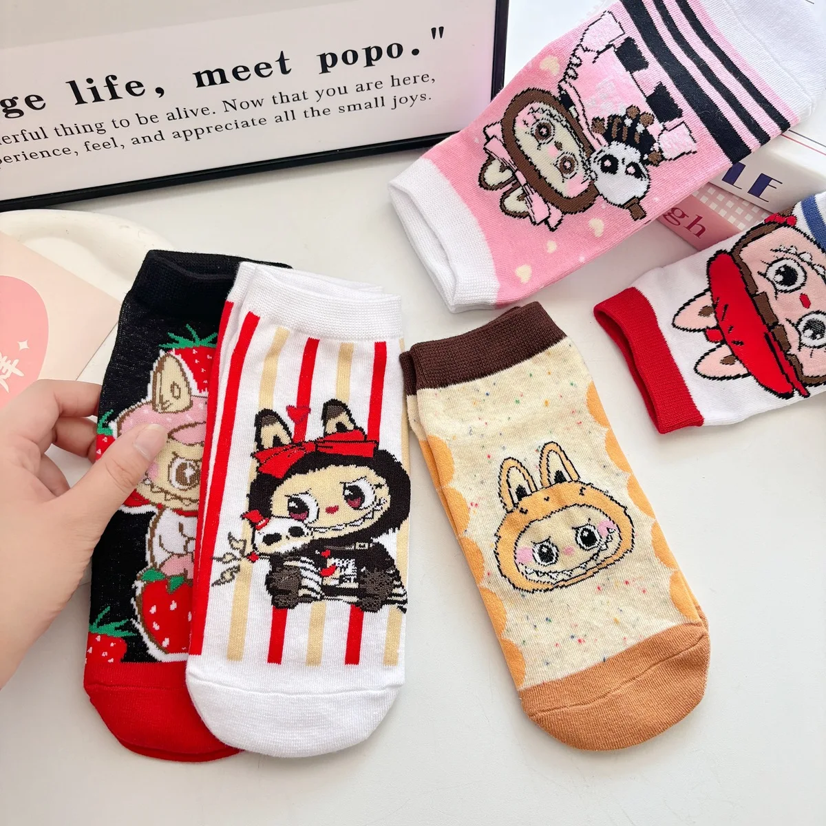 5 Pairs Adult Labubu Socks Cartoon Anime Fall Winter Combed Cotton Socks Men And Women's Warm Short Sock Gifts Average Size