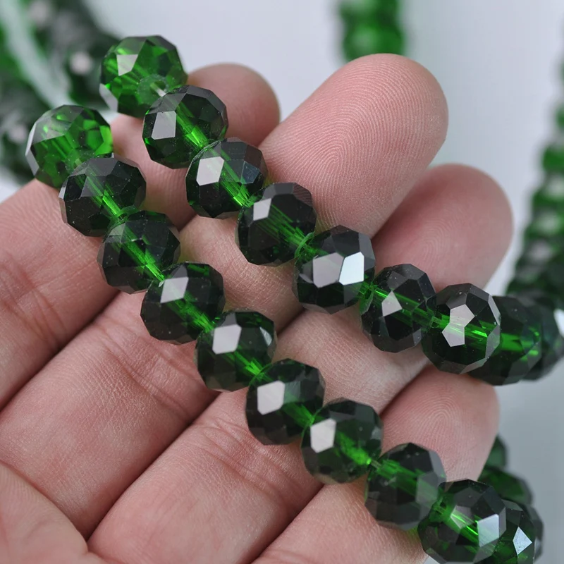 Rondelle Faceted Czech Crystal Glass  Deep Green Color 3mm 4mm 6mm 8mm 10mm 12mm Loose Spacer Beads for Jewelry Making DIY