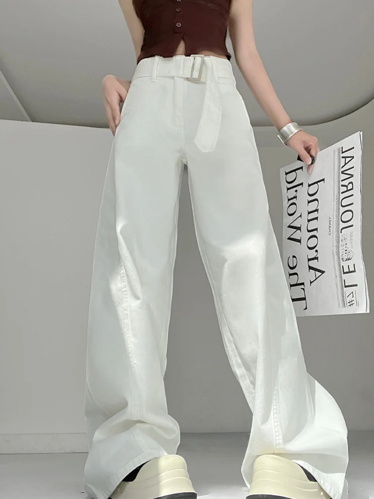

High Waist Wide Leg Jeans Belted Casual Long Pants Draped Knife Bootcut Denim Loose Fit All Season Faion for Young Women