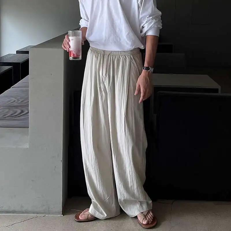 

Summer Thin Black Pants Men Fashion Oversized Wide Leg Pants Men Streetwear Korean Loose Beige Casual Pants Mens Trousers