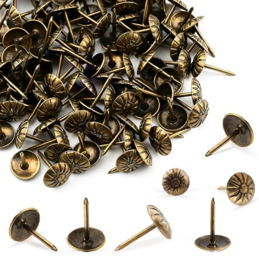 

50PCS Upholstery Tacks Antique Brass Daisy Furniture Tacks Nails for Upholstery Decorative 7/16In Push Pins Thumb Tack for Wall