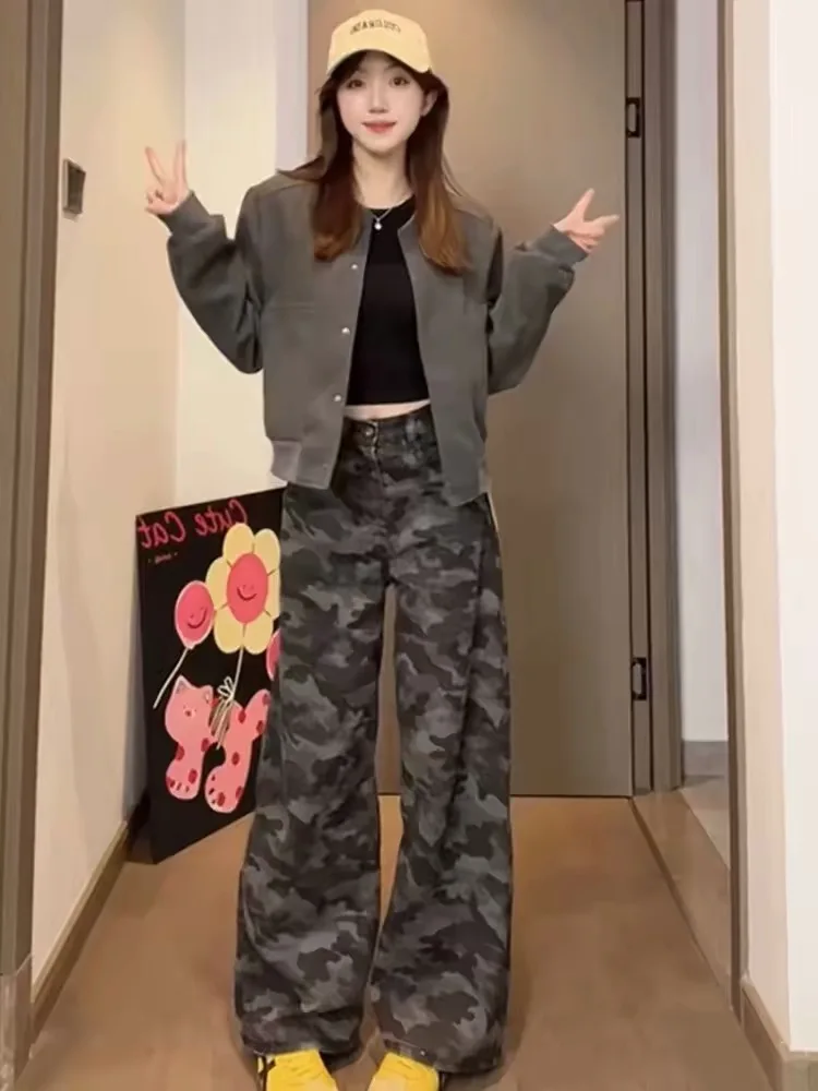 Camouflage Wide Leg Casual Pants Women's Autumn 2026 New Style Draping Floor-Length Pants for Junior High School Students