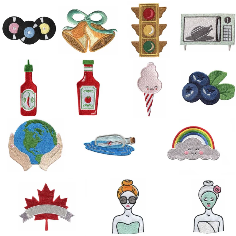 Earth Car Bottle Bell Music TV Embroidery Cloth Sticker Traffic Light Truck Adhesive Patch Children's Hat Sewing Decoration