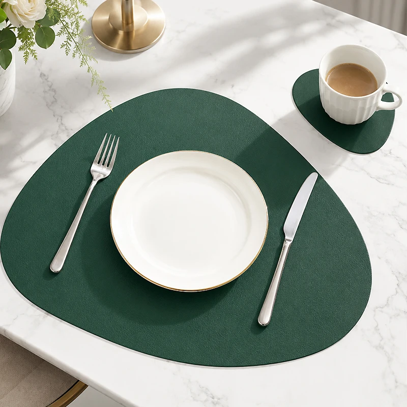 Nordic Style Double Sided Anti Slip Insulation Pad Table Mat Oil-Proof Waterproof Water Droplet Shaped Leather Placemat