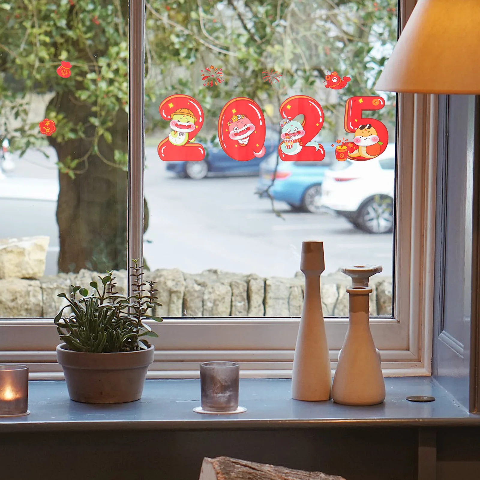 Festive Snake Year 2025 Window Clings Easy Apply Remove Static Stickers for Windows Doors Chinese New Year Decorations Spring