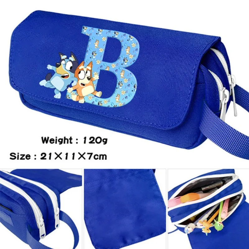 Blueys Bingo Double Layered Large Capacity Pencil Case Anime Letter A-Z Fashion Pen Bags Students Stationery Storage Pouch Gifts