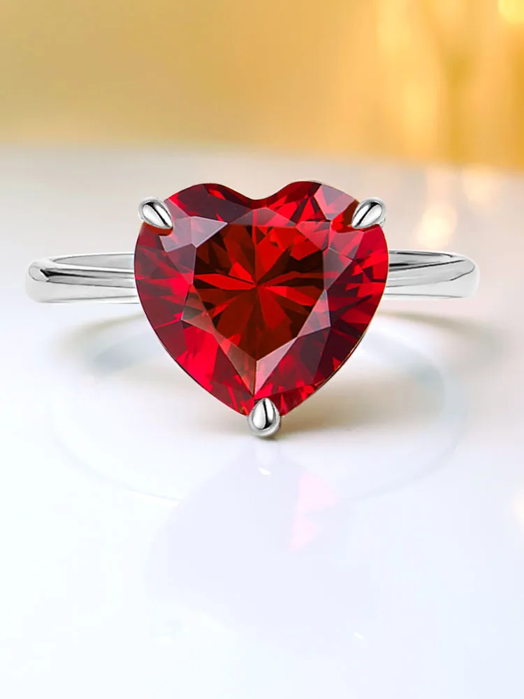 

Модные ювелирные изделия S925 Стерлинговое Серебро 4 карата сердце 10*10 высокоуглеродистые бриллианты красное кольцо Love Европейское и американское простое и простое