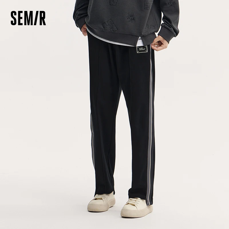 Semir Casual Pants Men Color Block Campus Sports Style Straight-Leg Long Pants Trendy Retro Elastic Waist Trousers