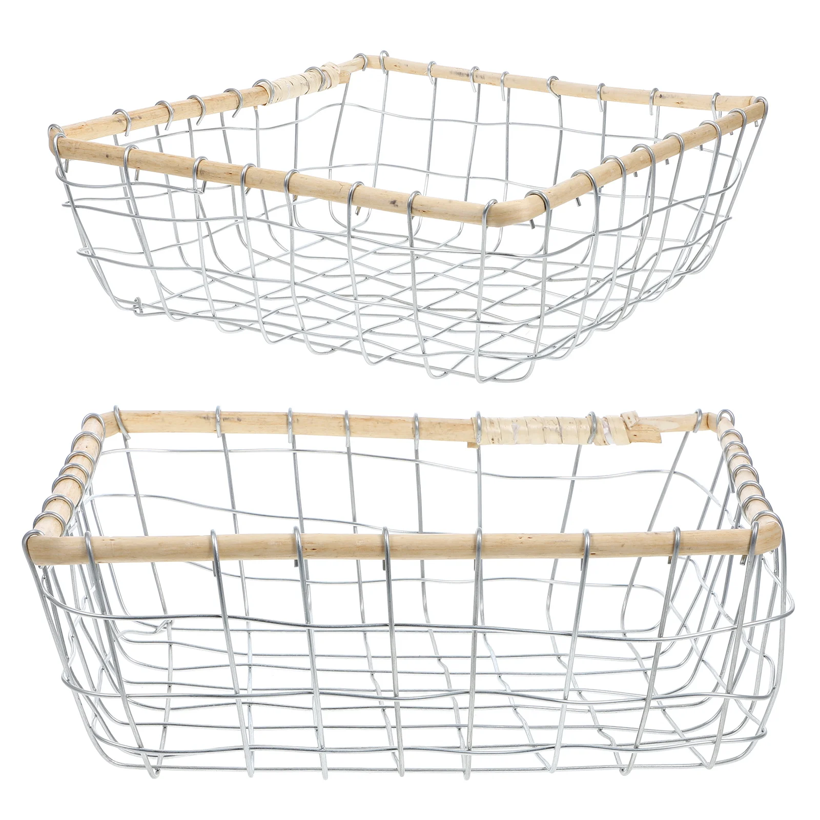 

2pcs Iron Craft Storage Baskets Square Round Shelves for Fruit Vegetable Bread Snacks Farmhouse Metal Wire ganizer