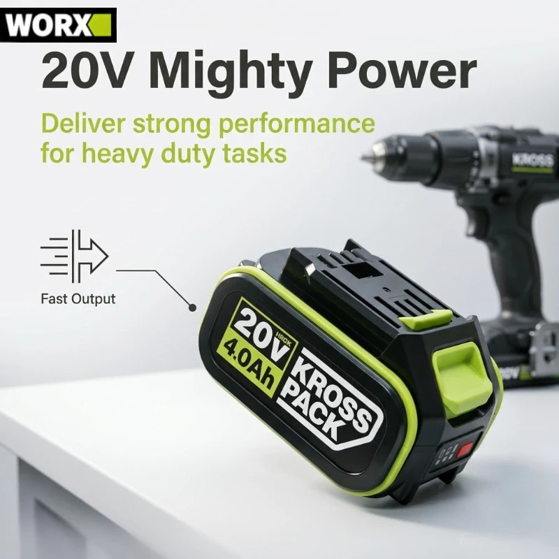 

WORX original 20V 4.0Ah large-capacity lithium battery, long battery life, durable, compatible with a variety of power tools.