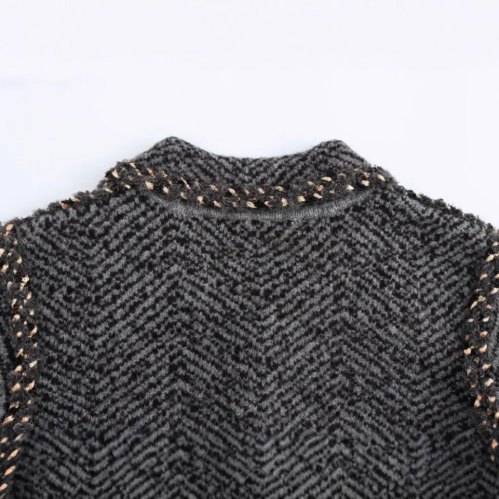 

European And American Fashion Woven Long Sleeve Knitted Top Layer Lapel Spring Autumn New Women's Outerwear