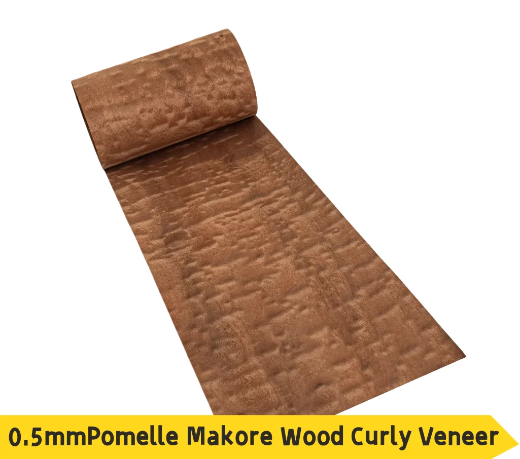 0.5mm  Natural Natural Pomelle Makore Curly Wood Veneer Sheets DIY Crafts, Speaker Cabinet & Interior Decoration