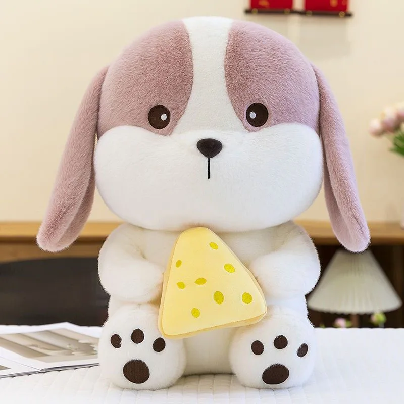 

Cute Puppy Plush Toy Soft Stuffed Animal Doll with Cheese Accessory Kawaii Dog Figure Home Decor Gift for Kids Perfect Gift Girl