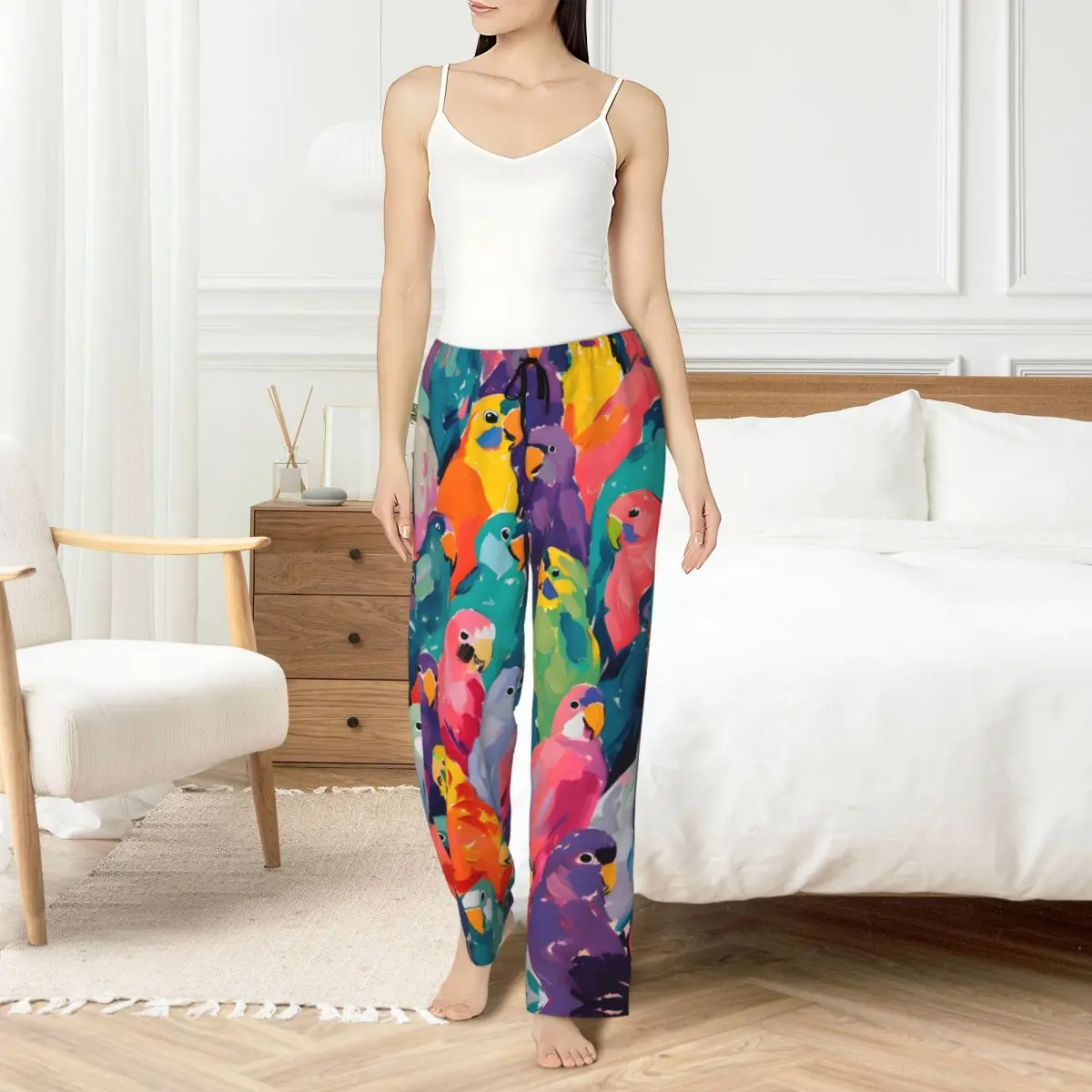 

Custom Parrot Bird Pajama Pants for Women Cute Parrot Sleepwear Lounge Sleep Bottoms Stretch with Pockets