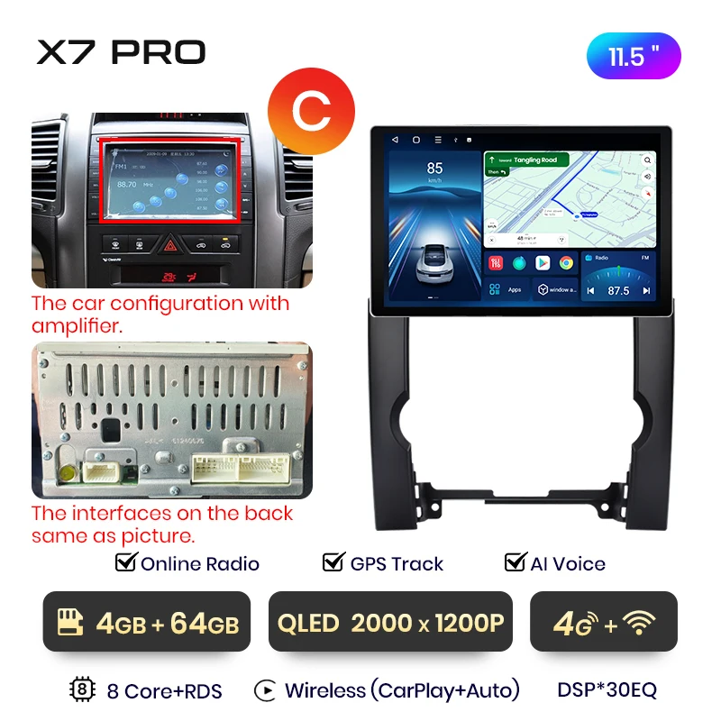 Junsun 13,1 inch QLED Android draadloze CarPlay autoradio voor Kia Sorento 2 XM 2009-2012 Intelligent Systems DSP SWC RDS