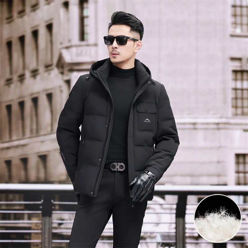 Men's down jacket, white duck down filling, solid color casual warm jacket, autumn and winter fashion trend handsome coat