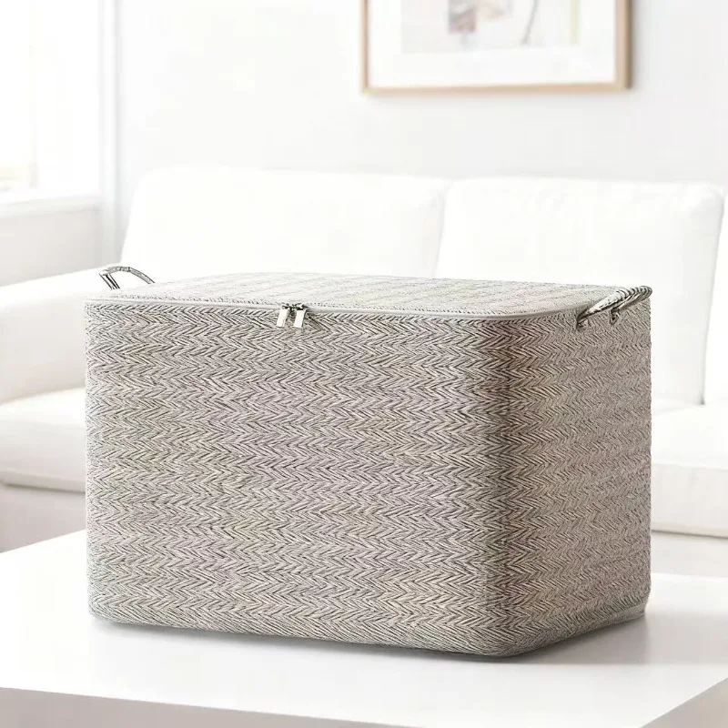 1PC Large Foldable Storage Box with Lid, Heavy-Duty Collapsible Non-Woven Fabric Chest for Under Bed, Wardrobe & Moving