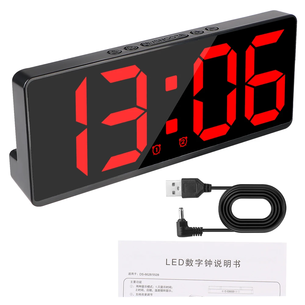 Jam LED kontrol suara 12/24H, jam meja Desktop Anti gangguan Mode malam jam Alarm Digital