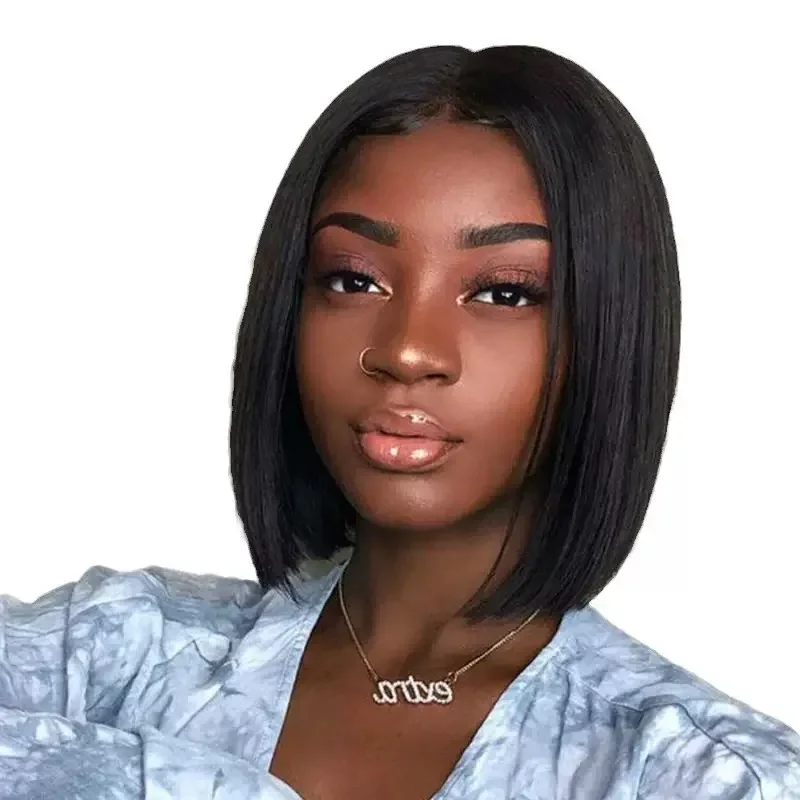 Upgraded Wear And Go Glueless Straight Bob Human Hair Lace Front Wigs Pre Plucked Hairline For Women