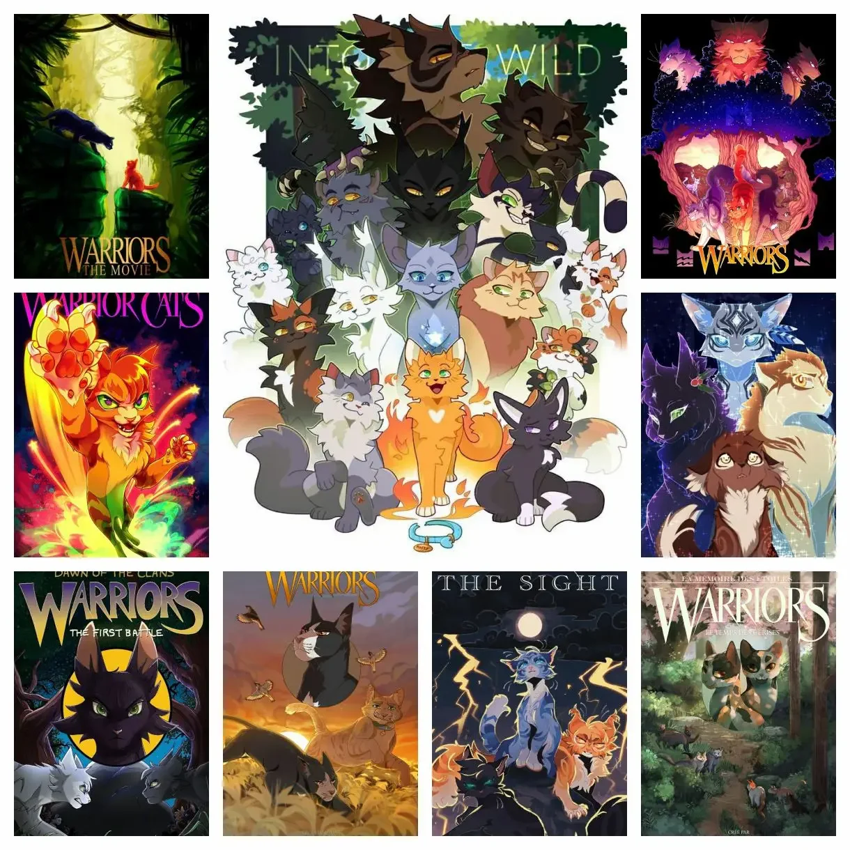 Peinture diamant 5D DIY complète à motifs d'animaux de dessin animé fantastiques et cool, chats guerriers, pour décoration esthétique de la maison, du salon et de la chambre