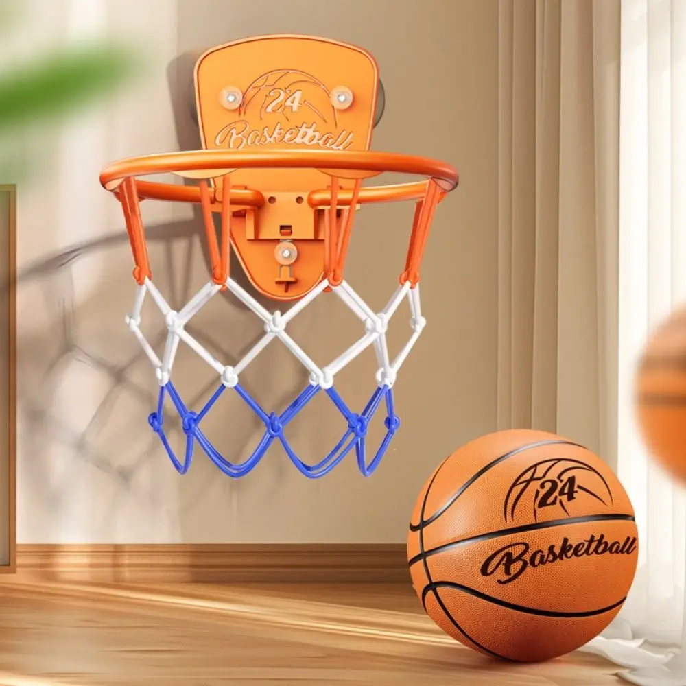 Foldable Baby Basketball Set Cartoon Animal No-Drill Installation Toddler Basketball Hoop Inflatable Ball Basketball Set