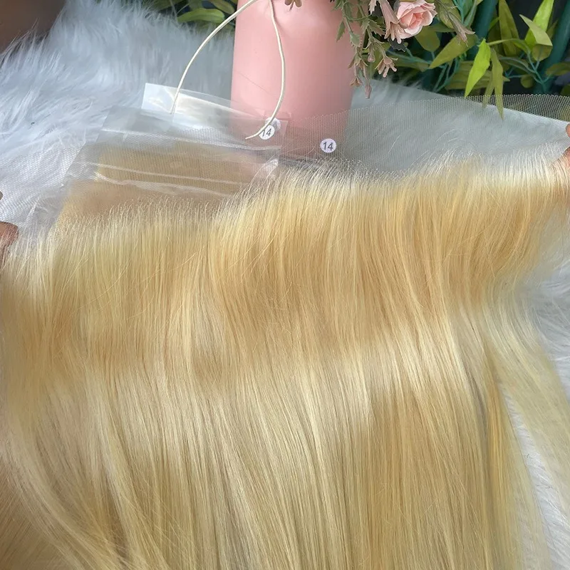 # 613 ブロンド 13x4 レースフロントストレート事前摘み取られたスイス HD 透明 100% ブラジルバージン人毛フルエンド