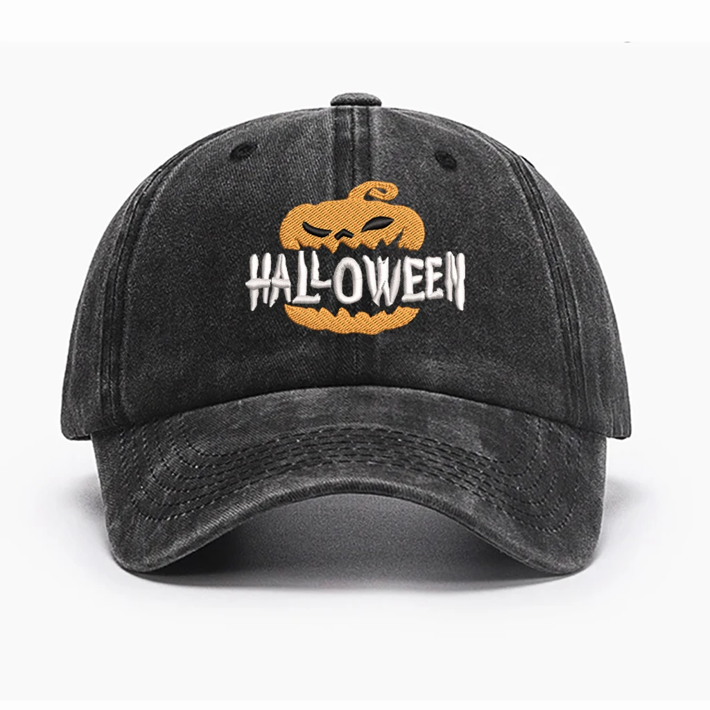 المطرزة هالوين قبعة بيسبول خمر شبح الدنيم قبعة قابل للتعديل التطريز اليقطين قبعات للآباء للرجال والنساء #1