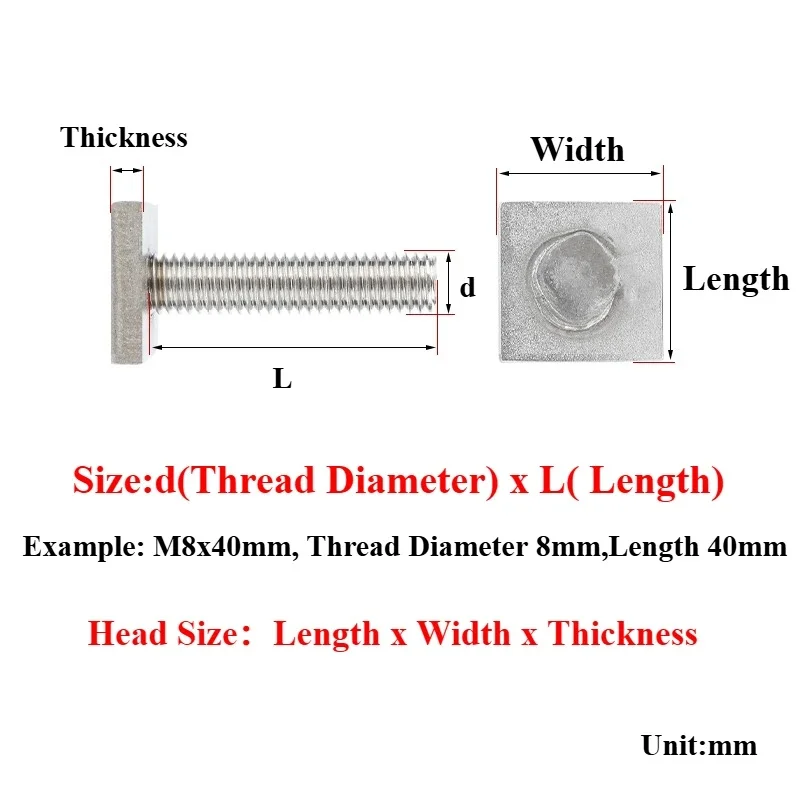 304 Stainless Steel T Shape M6 M8 M10 Type Rectangle T-slot Chute Rail Track Hammer Squre Screws Bolts