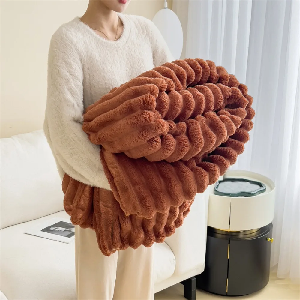 New Cotton Warm Blanket Solid Color Double Sided Conditioning Quilt Skin-Friendly Warm Striped Blankets Home Office