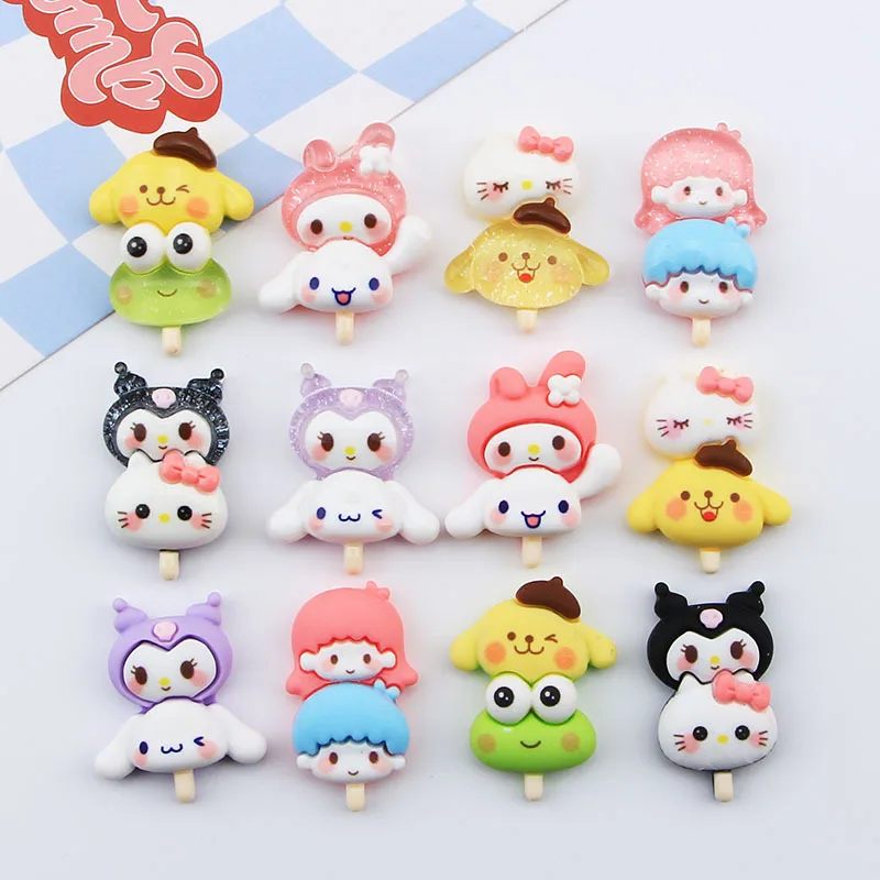 

100pcs Kawaii Cartoon Sanrio Series Resin Lollypop Flatback Scrapbook Figurine DIY Jewelry Hairpin Decoration Crafts Accessory