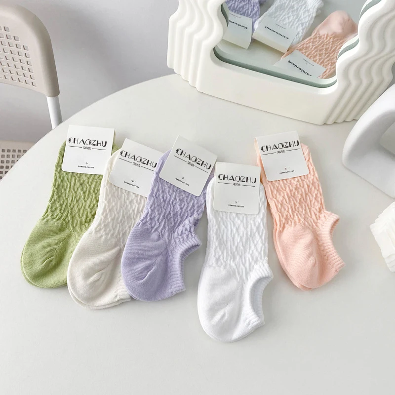 CHAOZHU 2 Pairs Women Ankle Socks Sweet Twist Solid Colors Spring Summer 100% Cotton High Quality Low Cut Invisible Sock Girls